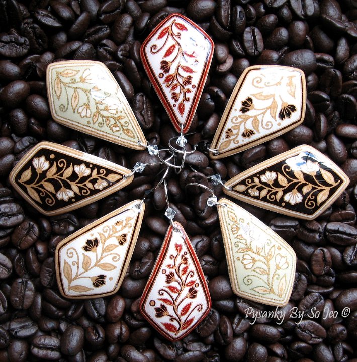 Spring Vines Etched Brown Egg Pysanky Jewelry by So Jeo